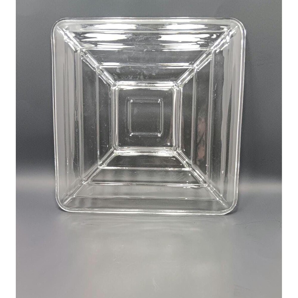 Vintage Clear Glass Square Serving Dish – Mid-Century Modern Geometric Bowl